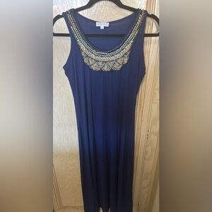 Joseph A Blue Maxi Dress‎ with Beaded Neckline